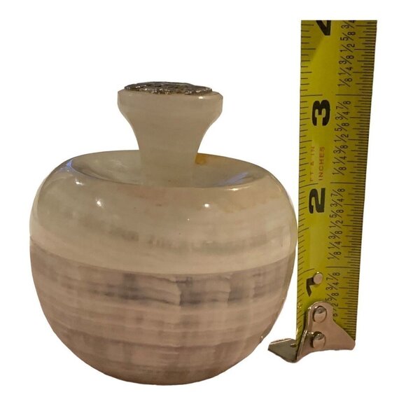 Onyx Trinket Dish Paperweight Jar With Carved Handle Lid Light Honey Round READ - Picture 10 of 11